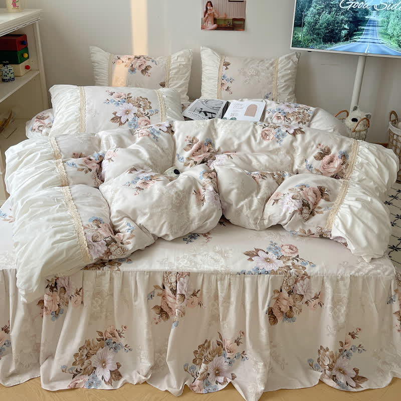 Bettwäscheset aus reiner Baumwolle im Retro-Prinzessinnen-Stil (4-teilig)