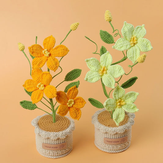 Gewebtes Blumenornament Clematis im Topf