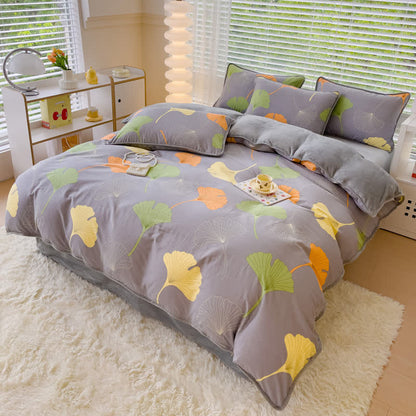 Bettbezug-Set aus Baumwolle mit Ginkgoblättern (4-teilig)