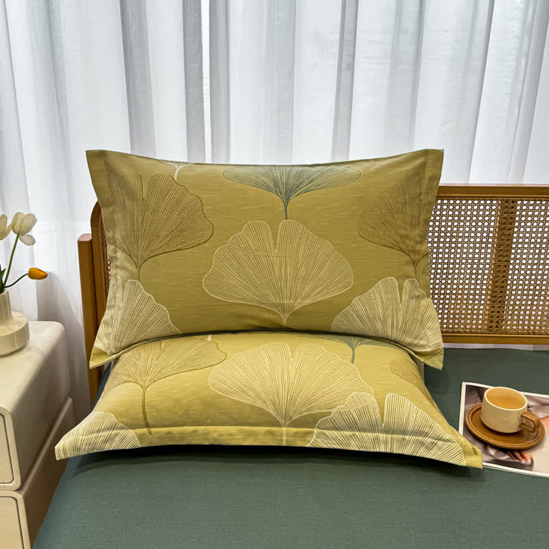 Bettwäsche aus gebürsteter Baumwolle im Vintage-Stil mit Ginkgoblättern