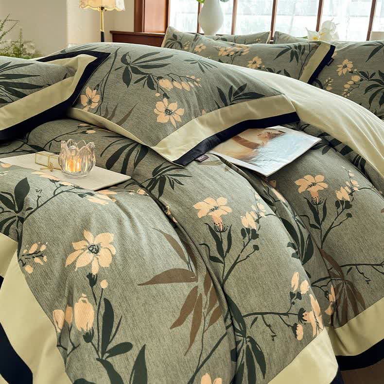 Bettwäscheset mit Blumenmuster aus gebürsteter Baumwolle (4-teilig)