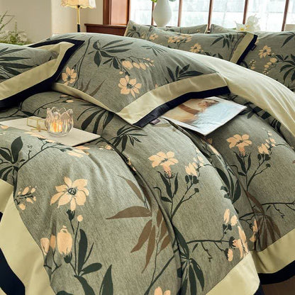 Bettwäscheset mit Blumenmuster aus gebürsteter Baumwolle (4-teilig)
