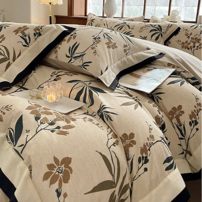 Bettwäscheset mit Blumenmuster aus gebürsteter Baumwolle (4-teilig)