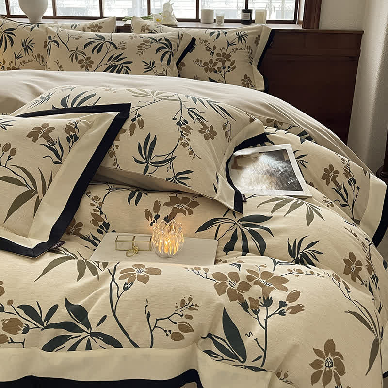Bettwäscheset mit Blumenmuster aus gebürsteter Baumwolle (4-teilig)