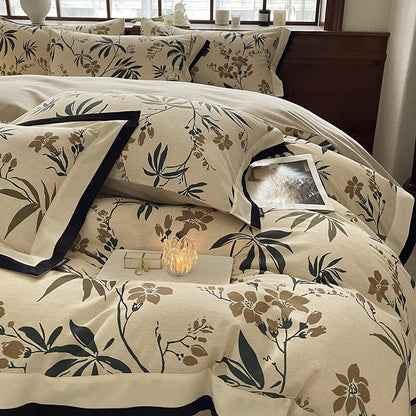 Bettwäscheset mit Blumenmuster aus gebürsteter Baumwolle (4-teilig)