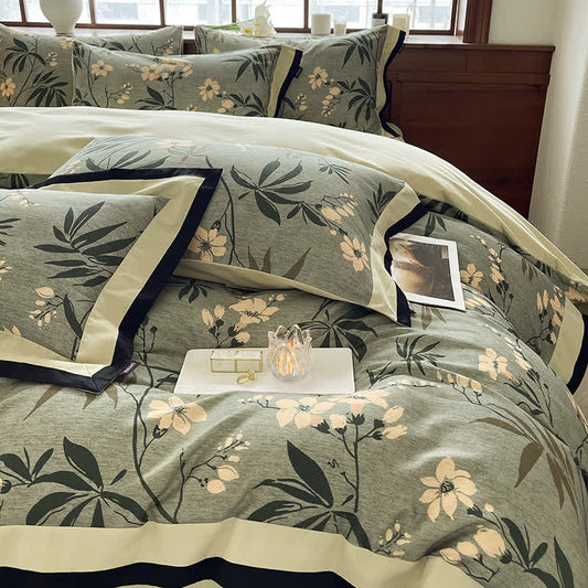 Bettwäscheset mit Blumenmuster aus gebürsteter Baumwolle (4-teilig)