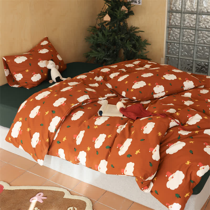 Weihnachtsmann-Bettwäscheset aus reiner Baumwolle (4-teilig)