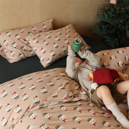Weihnachts-Bettwäscheset aus Baumwolle mit Schneemannmotiv (4-teilig)