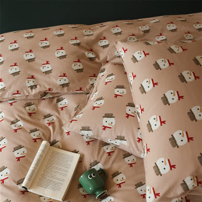 Weihnachts-Bettwäscheset aus Baumwolle mit Schneemannmotiv (4-teilig)