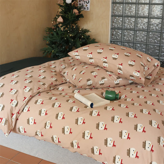 Weihnachts-Bettwäscheset aus Baumwolle mit Schneemannmotiv (4-teilig)