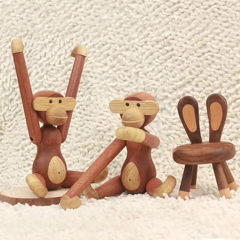 Bewegliches Puppen-Affen-Ornament aus Massivholz