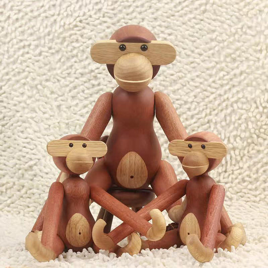Bewegliches Puppen-Affen-Ornament aus Massivholz