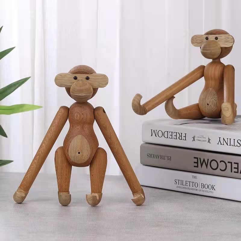 Bewegliches Puppen-Affen-Ornament aus Massivholz