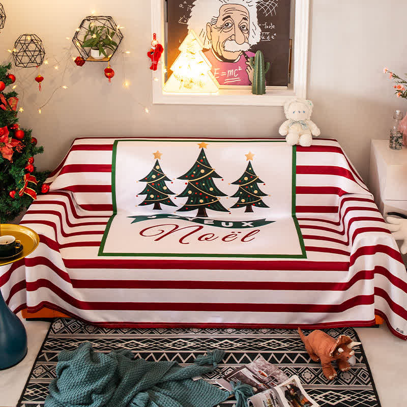 Gestreifte Decke mit Weihnachtsbaum-Motiv, Sofabezug