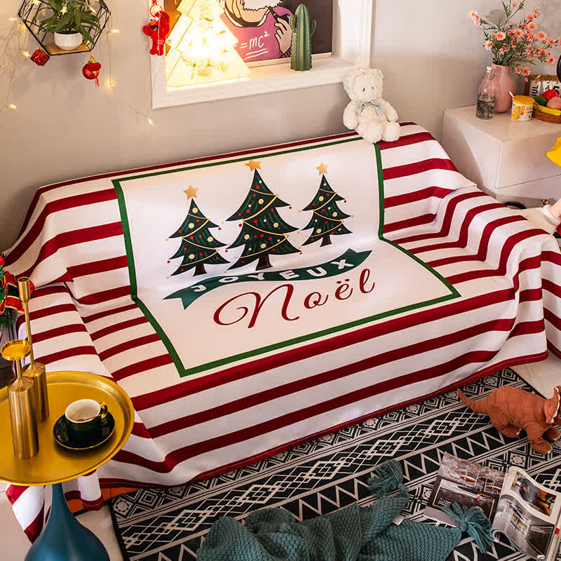Gestreifte Decke mit Weihnachtsbaum-Motiv, Sofabezug