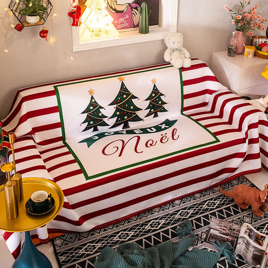 Gestreifte Decke mit Weihnachtsbaum-Motiv, Sofabezug