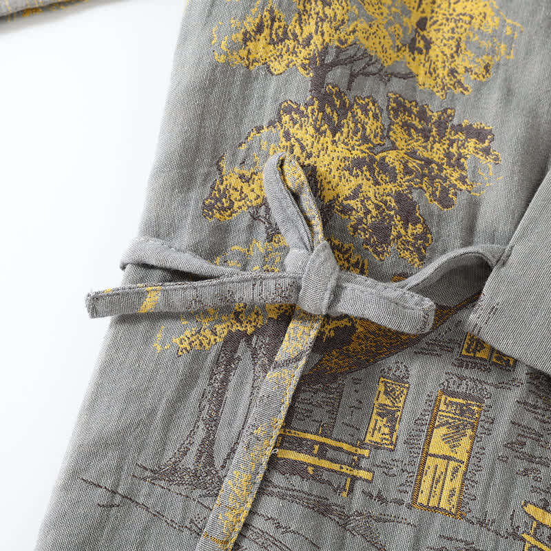 Neutrales Kimono-Pyjama-Set aus Baumwolle mit Landschaftsmotiv