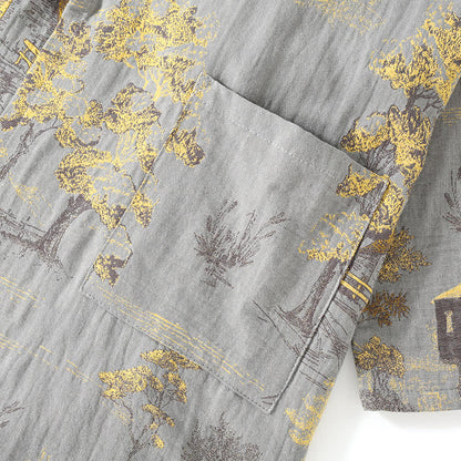 Neutrales Kimono-Pyjama-Set aus Baumwolle mit Landschaftsmotiv