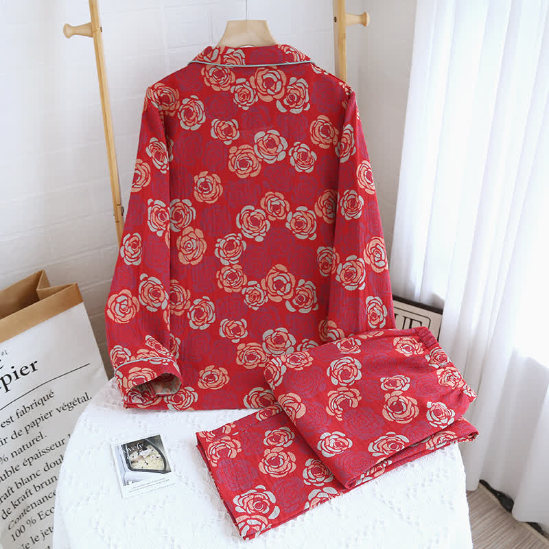 Pyjama-Set „Blooming Rose“ aus Jacquard-Baumwolle
