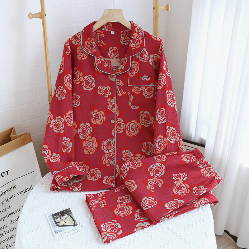 Pyjama-Set „Blooming Rose“ aus Jacquard-Baumwolle