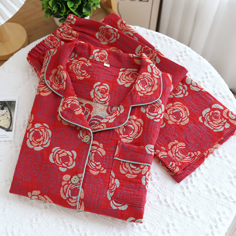 Pyjama-Set „Blooming Rose“ aus Jacquard-Baumwolle