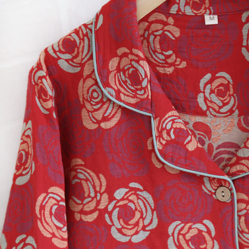 Pyjama-Set „Blooming Rose“ aus Jacquard-Baumwolle