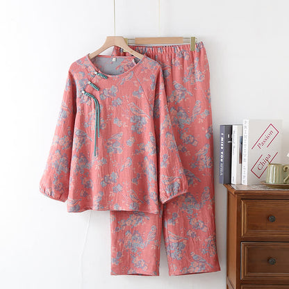 Pyjama-Set aus Baumwolle mit Blumenmuster, Vogel und Frosch