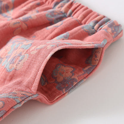 Pyjama-Set aus Baumwolle mit Blumenmuster, Vogel und Frosch