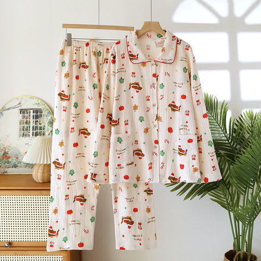 Pyjama-Set aus Baumwollgaze mit Weihnachtsmotiv