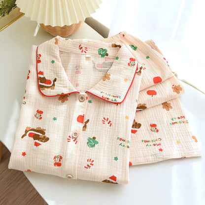 Pyjama-Set aus Baumwollgaze mit Weihnachtsmotiv
