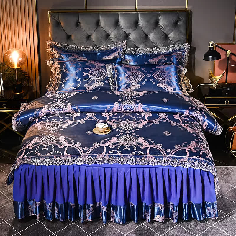 Elegantes Satin-Bettvolant-Bettwäscheset (4-teilig)