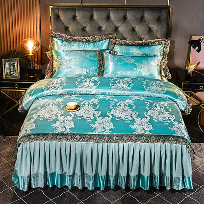Elegantes Bettwäscheset aus Jacquard-Satin mit Blumenmuster (4-teilig)