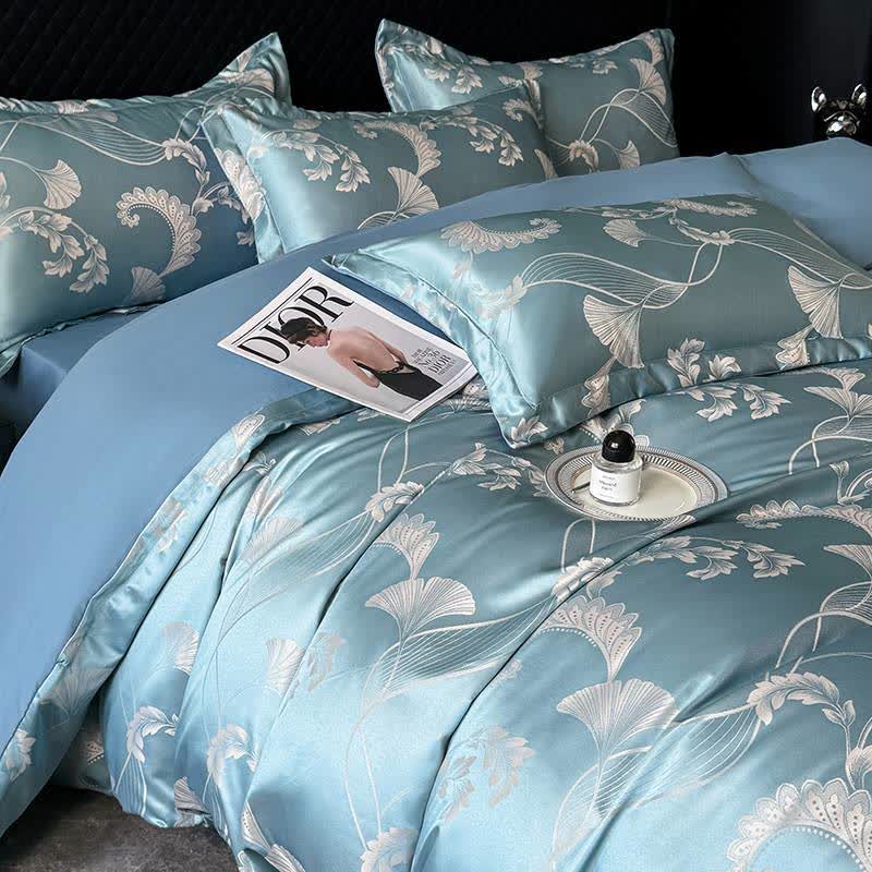 Elegantes Satin-Bettwäscheset mit Ginkgoblättern (4-teilig)