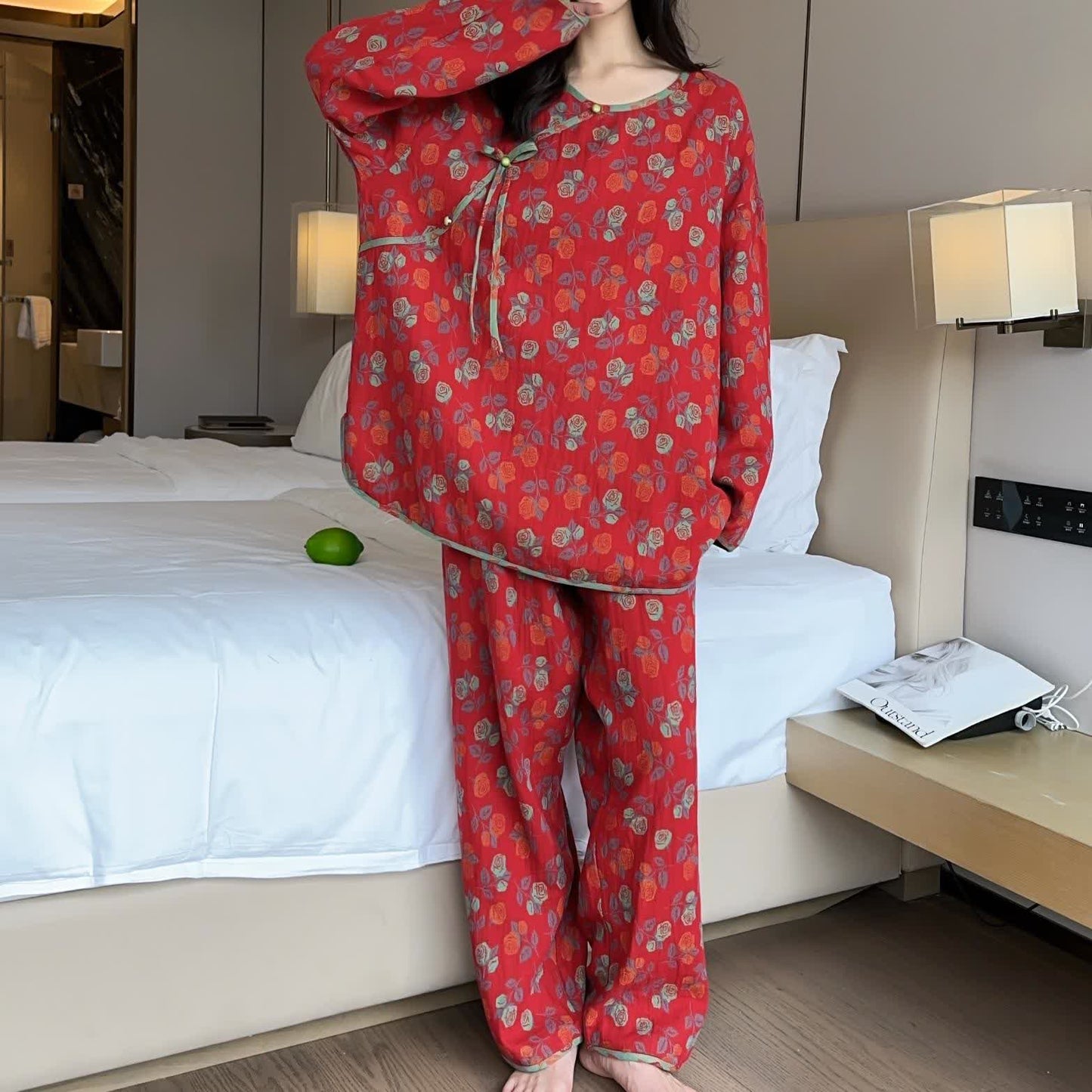 Weiches Pyjama-Set aus Baumwolle in Rosa in Übergröße