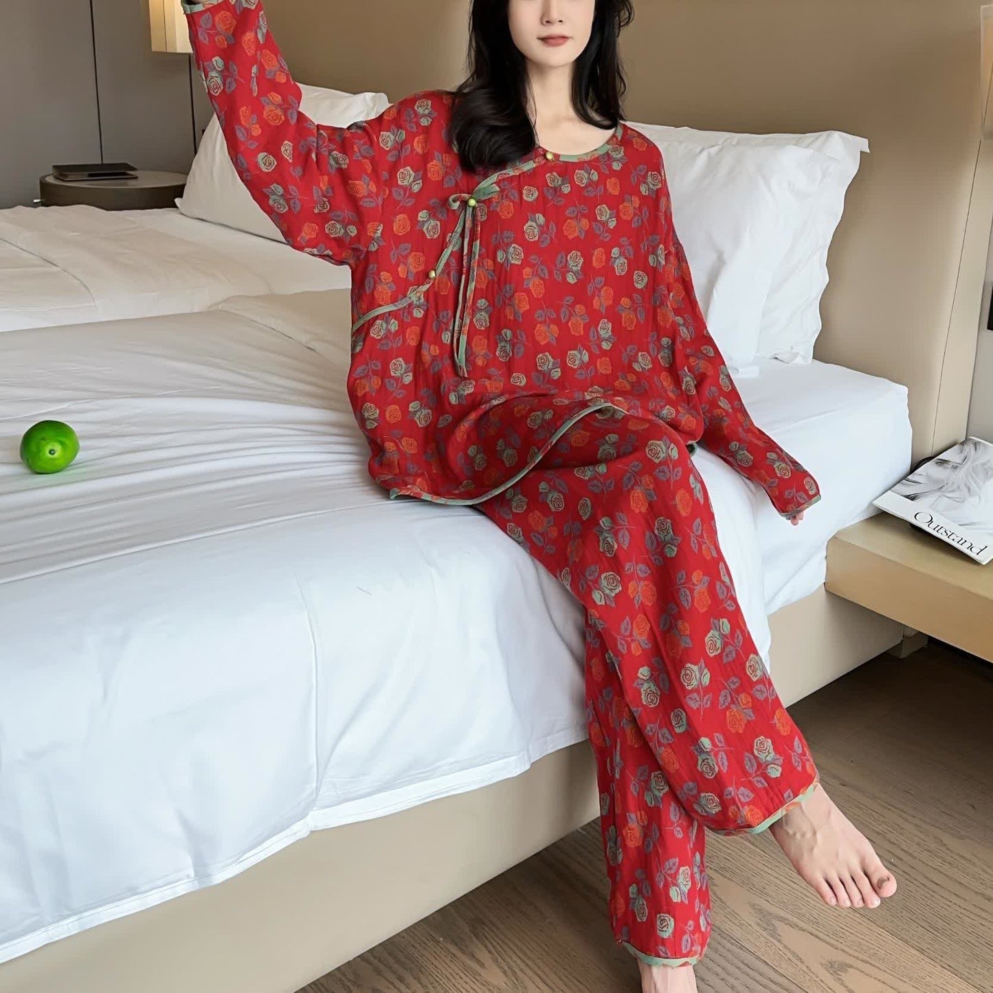 Weiches Pyjama-Set aus Baumwolle in Rosa in Übergröße
