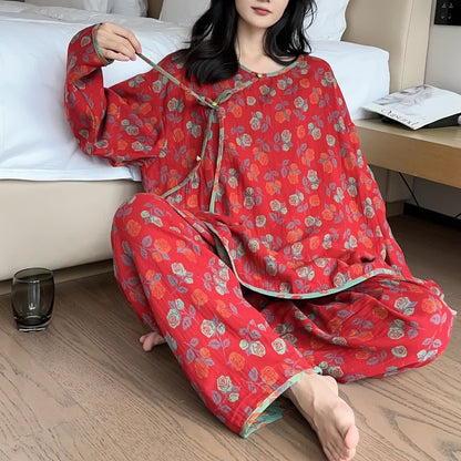 Weiches Pyjama-Set aus Baumwolle in Rosa in Übergröße