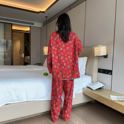 Weiches Pyjama-Set aus Baumwolle in Rosa in Übergröße