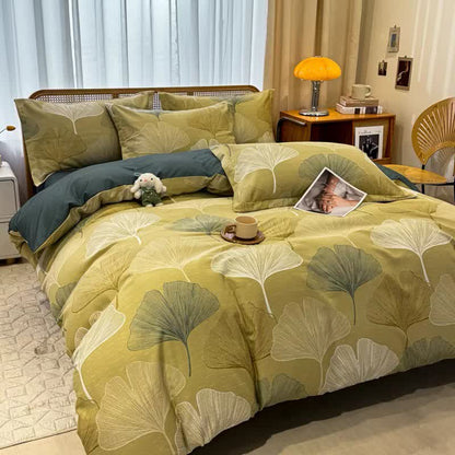 Bettwäsche aus gebürsteter Baumwolle im Vintage-Stil mit Ginkgoblättern