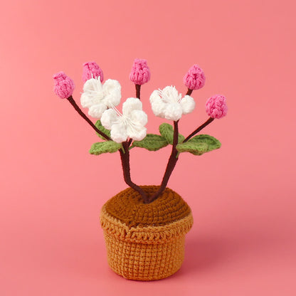 Gehäkelte Pflaumenblüte als Topf-Desktop-Ornament