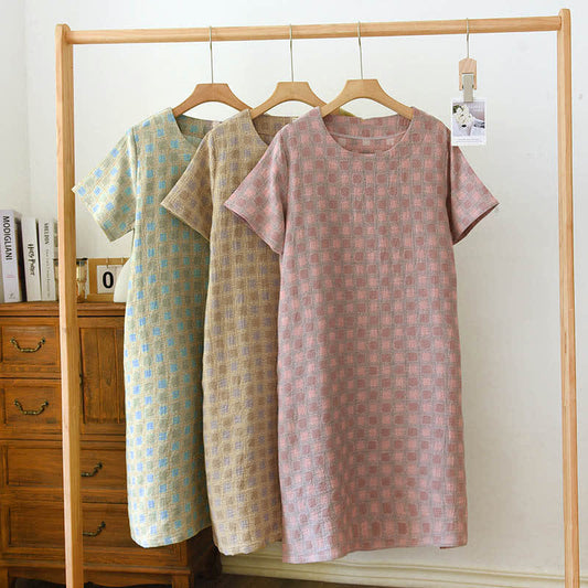 Garngefärbtes Jacquard-Nachthemd aus reiner Baumwolle