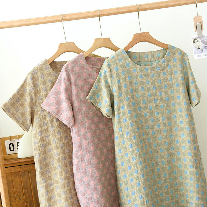 Garngefärbtes Jacquard-Nachthemd aus reiner Baumwolle