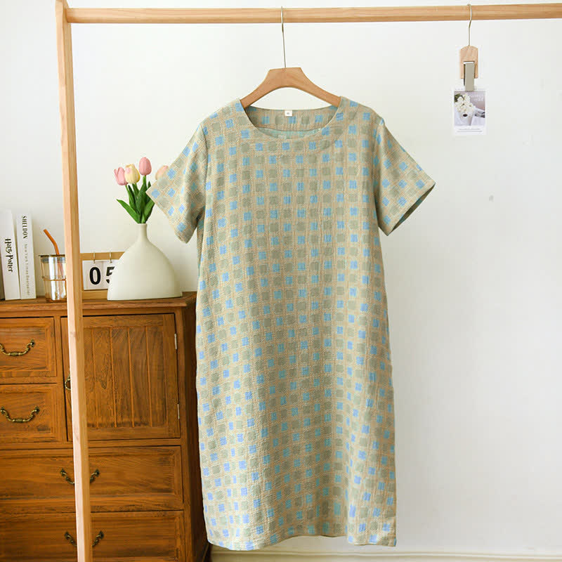 Garngefärbtes Jacquard-Nachthemd aus reiner Baumwolle