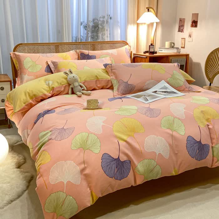Bettwäsche aus gebürsteter Baumwolle mit Ginkgoblättern im Landhausstil