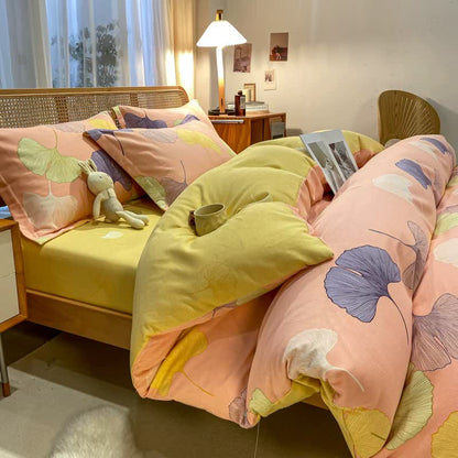 Bettwäsche aus gebürsteter Baumwolle mit Ginkgoblättern im Landhausstil