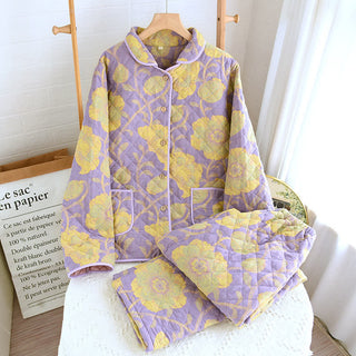 Pyjama-Set aus gesteppter Baumwolle mit Jacquard-Blumenmuster