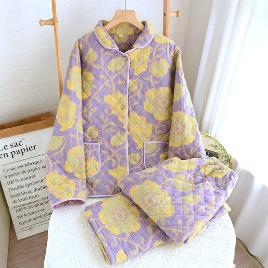 Pyjama-Set aus gesteppter Baumwolle mit Jacquard-Blumenmuster