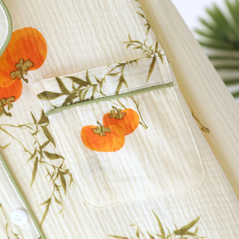 Ländliches Loungewear-Set aus Baumwollgaze in Persimmon