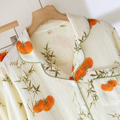 Ländliches Loungewear-Set aus Baumwollgaze in Persimmon