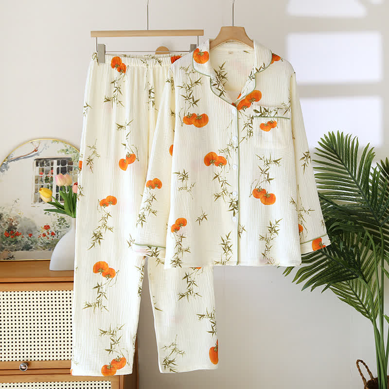 Ländliches Loungewear-Set aus Baumwollgaze in Persimmon