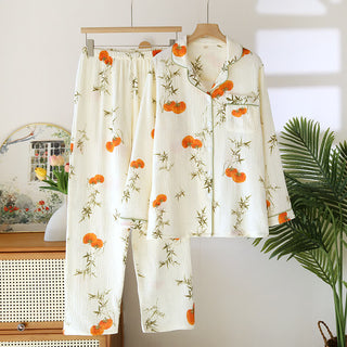 Ländliches Loungewear-Set aus Baumwollgaze in Persimmon